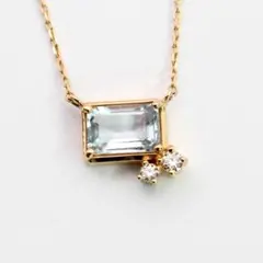 K10金 天然アクアマリン ダイヤモンド ペンダント ネックレス ,9グラム 