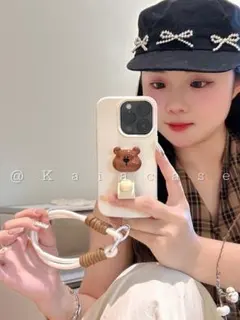 グリップ ストラップ付 iPhone16plus 【新入荷】 くま スマホケース