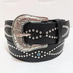 ビッグセール✨ターコイズ ベルト スタッズ ウエスタン メンズ ブラック 黒