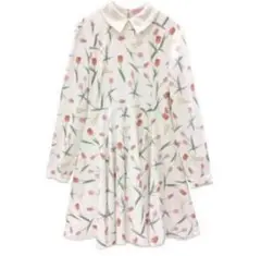 ハニーシナモン チューリップ柄 ホワイト 長袖ワンピース