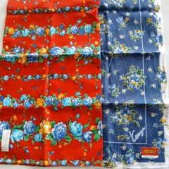 花柄ハンカチセット 赤青 2枚組