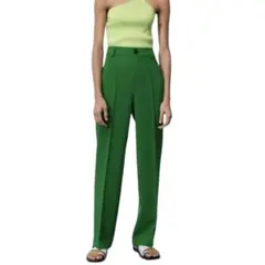 ZARA ザラ　ワイドスラックスパンツ グリーン