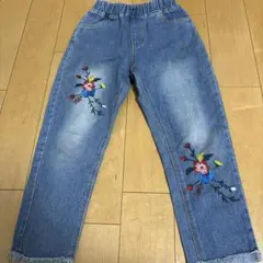 キッズ花柄刺繍デニムパンツ 120cm