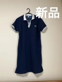 ネイビー ポロシャツスタイル ワンピース 半袖
