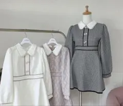 evelyn リボンビジュー襟ミニOP ブラック