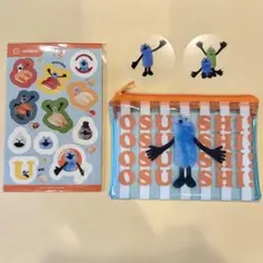 パペットスンスン スシロー クリアポーチ シール クリアピック ブルー オレンジ