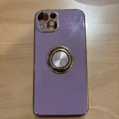 iPhone13スマホケース ゴールドリング付きパープル