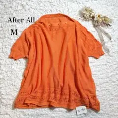 アフターオール 美品 パール付 ニットソー M 透かし編み リネン&コットン混のサムネイル