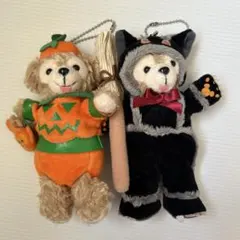 ディズニー ダッフィー ぬいぐるみバッジ ハロウィン カボチャ&黒猫