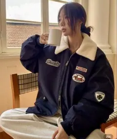 ネイビー ジャンパー Lサイズ フリース襟付き