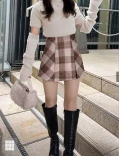 GRL インパン裏地付きツイードチェックミニスカート[tu1441］M