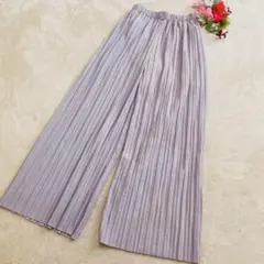 【fifthフィフス】プリーツロングワイドパンツ ウエストゴム ピンクベージュM