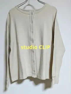 studio CLIP　リングドットクルーネックカーディガン　M