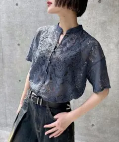 PAGEBOY レースバンドカラーシャツ レース柄シャツ ブラウス 羽織 半袖