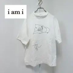 I am I 線画刺繍 Tシャツ ホワイト アートデザイン 半袖　管:1125のサムネイル