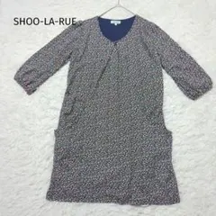 シューラルー チュニック ワンピース 小花柄 ラウンドネック 七分袖 ネイビーのサムネイル