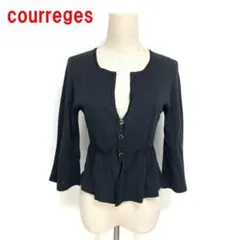 A6664 クレージュ 七分袖カーディガン 綿 コットン 黒 38