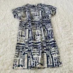 【希少】YUMI EBIKO 総柄ワンピース 都市柄 ネイビー 幾何学模様