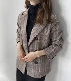ブラウン系チェック ダブルブレストジャケット