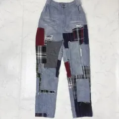 kOhAKU パッチワーク デニムパンツ ウエストゴム サルエル風 M～L相当 