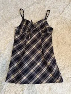 チェック柄リボンキャミミニワンピース L
