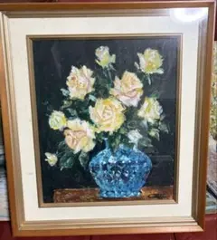 油彩画 花瓶の花 Kelly サイン入り インテリア　額装 油彩画 花瓶の花 Kelly サイン入り インテリア 額装 - メルカリ