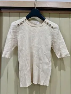 しっかりした生地感☆ Grove リブ編み 半袖ニット クリーム