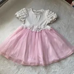 フラワー刺繍フリル袖ワンピース(~95cm)