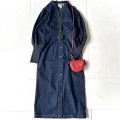 美品Uby スピックアンドスパン バルーンスリーブ デニム ロングワンピース 青