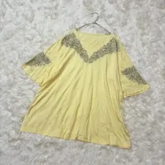 MISSEL L 刺繍カットソー 花柄 黄色 リヨセル混 通勤のサムネイル