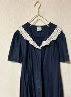 ローラアシュレイ リネン混 セーラーカラー コットンレース　ワンピース