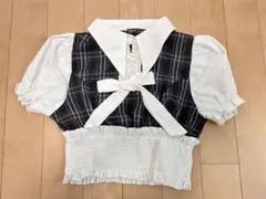 ホワイト ブラック チェック柄 トップス