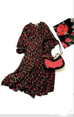 美品　フレイアイディー　ワンピース　ロング　バラ　花柄　ゆったり