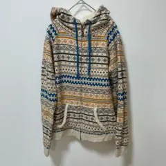 幾何学模様 ボア　roxy フリース裏地付きパーカー