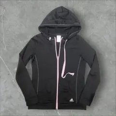 adidas レディース ジップ ジャージ 上 黒 ピンク L