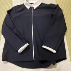 ネイビー 長袖シャツ ホワイト襟