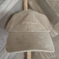 「Champion コーデュロイキャップ ベージュ 刺繍ロゴ 秋冬」