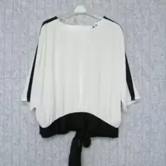 【ZARA】バイカラーバックリボン付き半袖七分袖トップス
