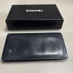 【CHANEL】カメリア 二つ折り長財布 レザー ブラック（シャネル）