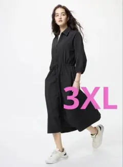 新品 ユニクロ 3XL ブラック ハーフジップ ロングワンピース 大きい