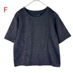 美品 ダメージ加工 ラメ　半袖Tシャツ 黒　Fサイズ