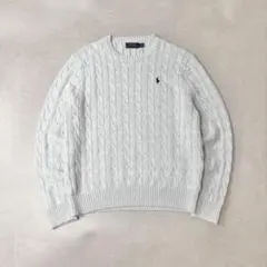 ポロラルフローレン コットンケーブルニット クルーネックセーター ライトグレー