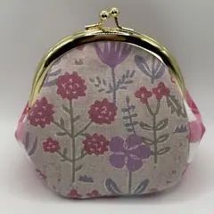 ハンドメイド　がま口ポーチ　通しマチタイプ　花柄ピンク