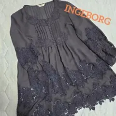 【タグ無未着用】INGEBORG♪華やかレース チュニック ネイビーM