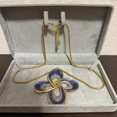 ヴィンテージ風 青エナメル ゴールドカラー ネックレス 大ぶり