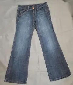 ワイドフレアデニムパンツ ブルーユニクロ　レトロ