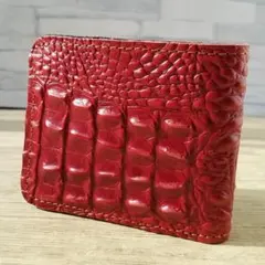 牛革 本革 クロコ型押し　ハンドメイド メンズ 2つ折り財布 小銭入れあり RD