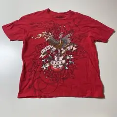 美品 ロック Tシャツ アメカジ ストリート プリント 古着 赤 両面 XL