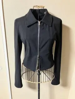 襟付き ダブルジップアップ ジャケット　ショート丈　韓国ファッション