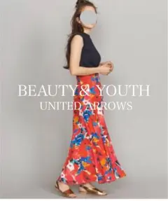 【美品】BEAUTY& YOUTH フレアプリーツレトロフラワーロングスカート